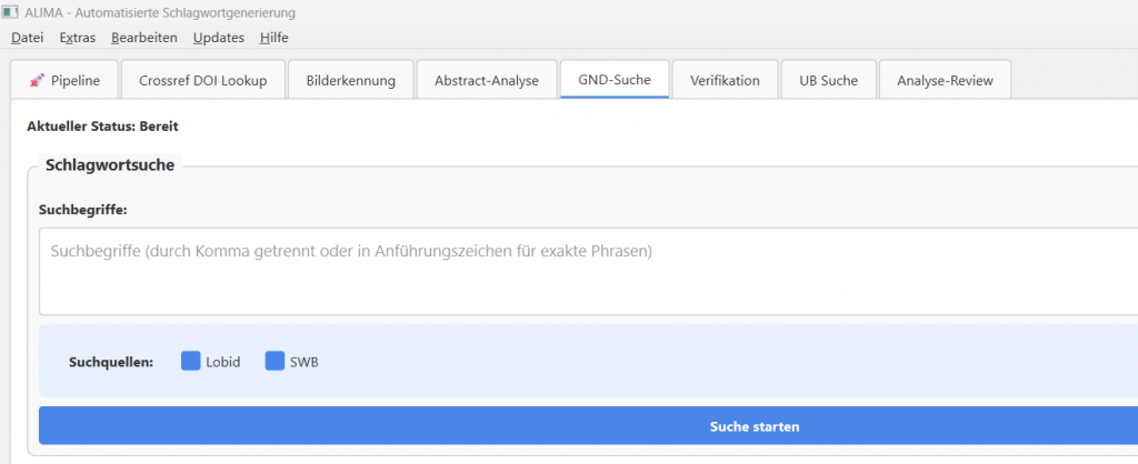 Screenshot von der Schlagwortvergabe in Alima