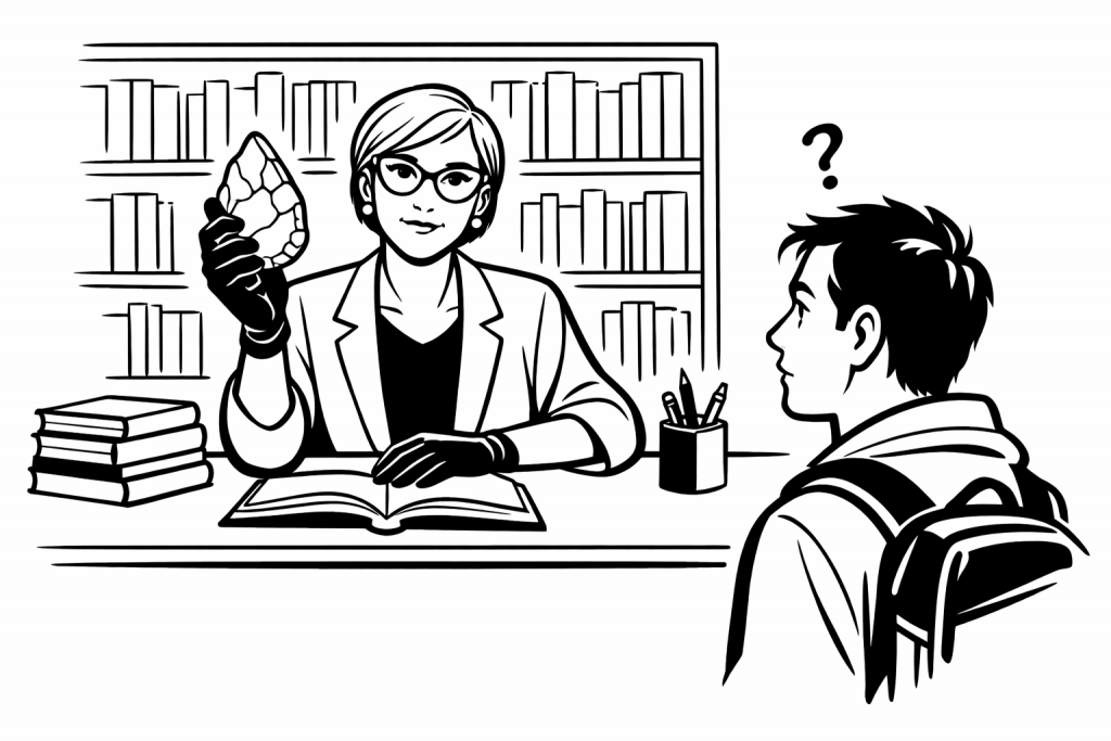 Bibliothekarin mit Faustkeil und Samthandschuh