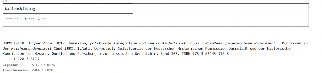 Screenshot eines in Entwicklung befindlichen Katalogs auf Basis von Zotpress